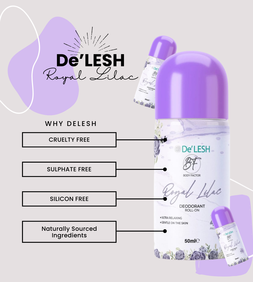 De'LESH Body Factor Royal Lilac Deodorant Roll-On (50ml)