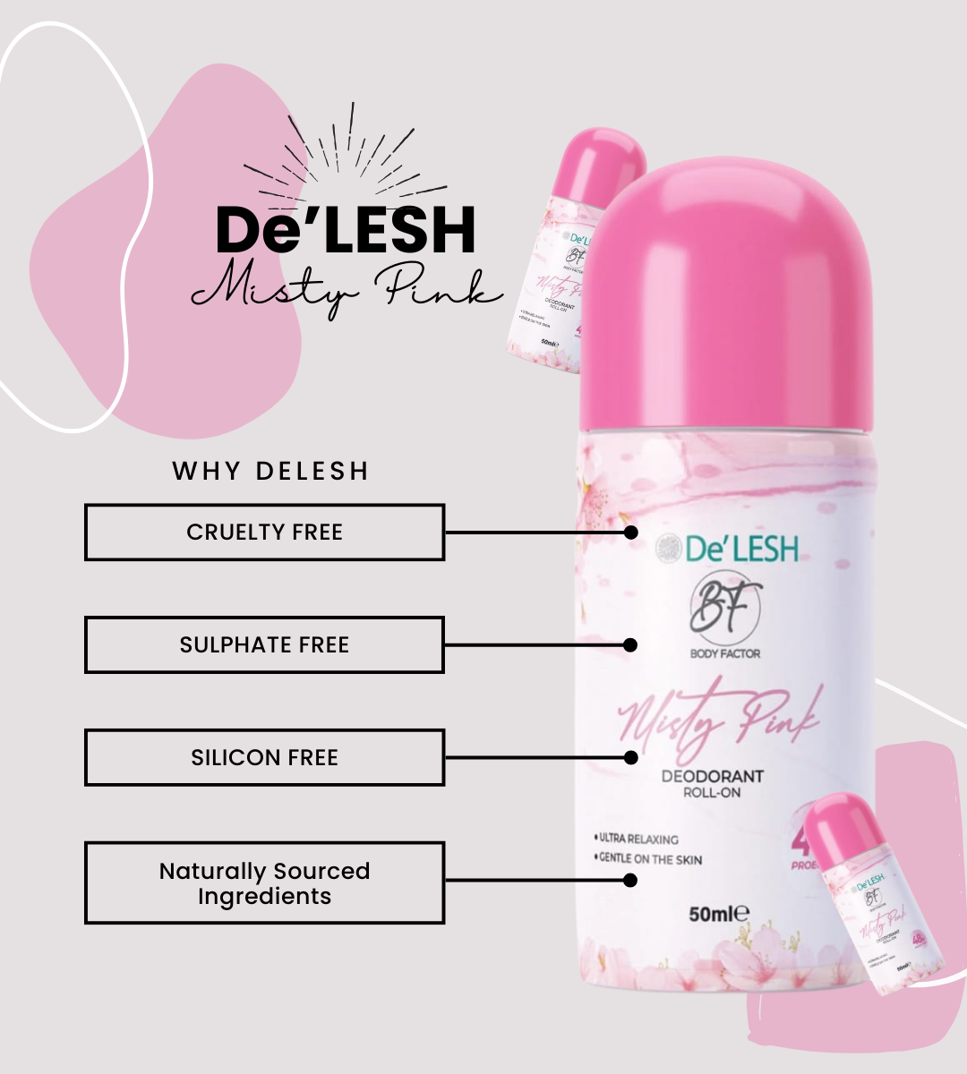 De'LESH Body Factor Misty Pink Deodorant Roll-On (50ml)