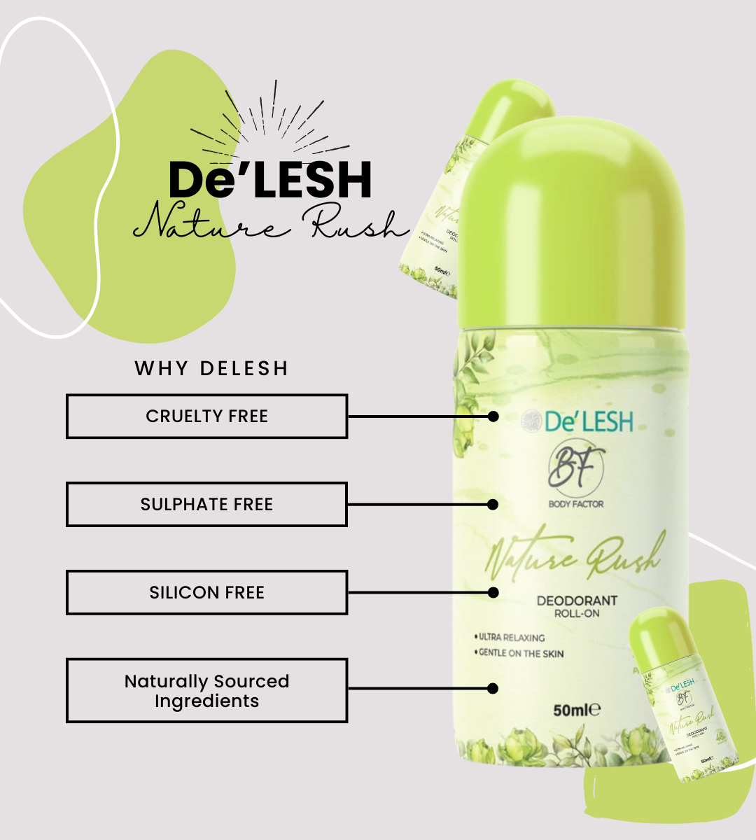 De'LESH Body Factor Nature Rush Deodorant Roll-On (50ml)