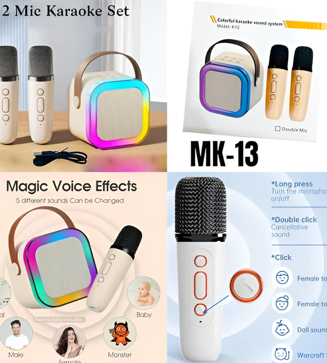 K12 Portable Bluetooth Karaoke Speaker with 2 Wireless Microphones